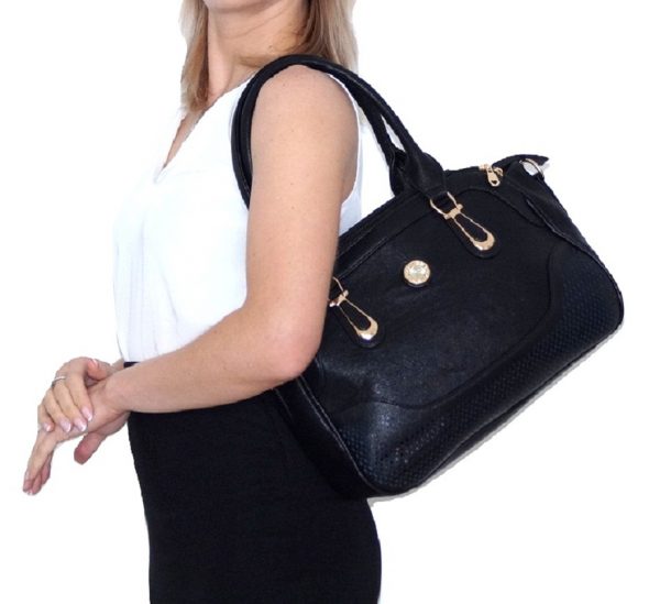 Schwarz Farbe Damen Handtasche MIT Schulterriemen Shopper Handtasche Elegant Tasche Damen Groß Portemonnaie Damen Henkeltasche. Klassisch und Elegant Design für alle Gelegenheiten - B/H/T 38 x 28 x 20 cm