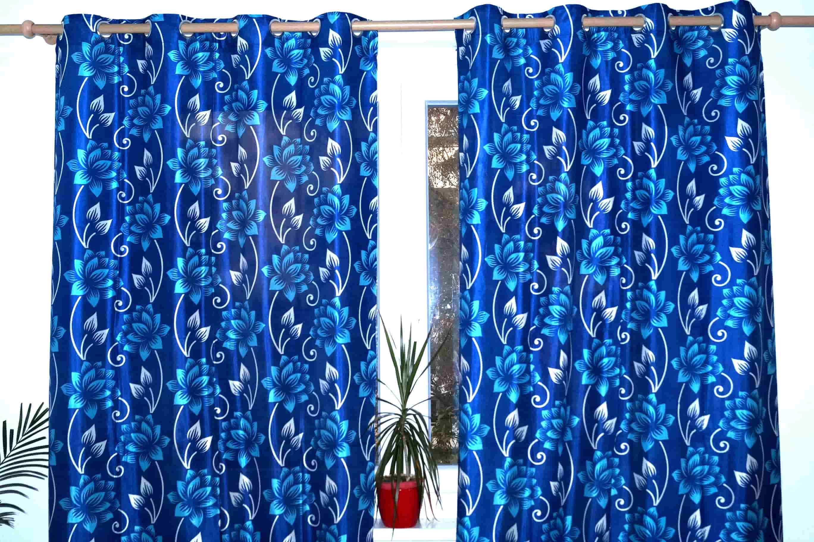 Hochwertige indische Deko Vorhänge in Blau, Extravagantes Blumenmuster  Gardinen mit 8 Silber Ösen - 245 x 125 cm | 96 x 49 Zoll - Höhe ausziehbar  bis zu 260 cm | 102 Zoll - Ruwado