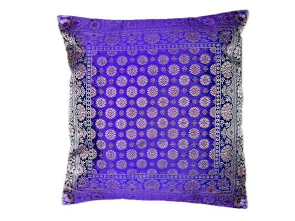 Lila / Violet Orientalischer Seidenkissenbezug, Handgewebt, Handgenäht und Handgefertigt aus Indien 40cmx40cm – Bild 8