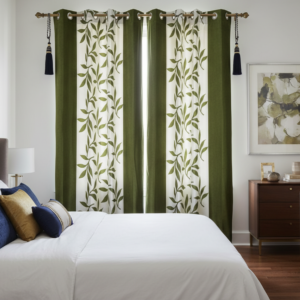 Blättermuster Vorhänge in Grün & Creme, Indische Gardinen mit 8 Silberfarbene Ösen. (1 St), 245 × 125 cm (H × B) • 96 × 49 Zoll (H × B), Handgefertigt und maschinengenäht in Indien – mit Liebe zum Detail