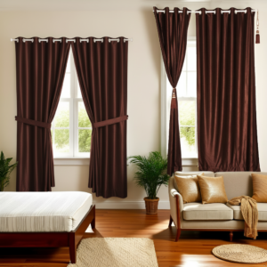 Braun Gardinen aus zerkleinertem Stoff, Elegant und Hochwertig Gardinen mit 8 Silber Ösen. Handmaschine Genäht - 245 x 125 cm | 96 x 49 Zoll
