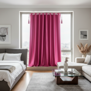 Rosa Gardinen aus zerkleinertem Stoff, Elegant und Hochwertig Gardinen mit 8 Silber Ösen. Handmaschine Genäht - 245 x 125 cm | 96 x 49 Zoll